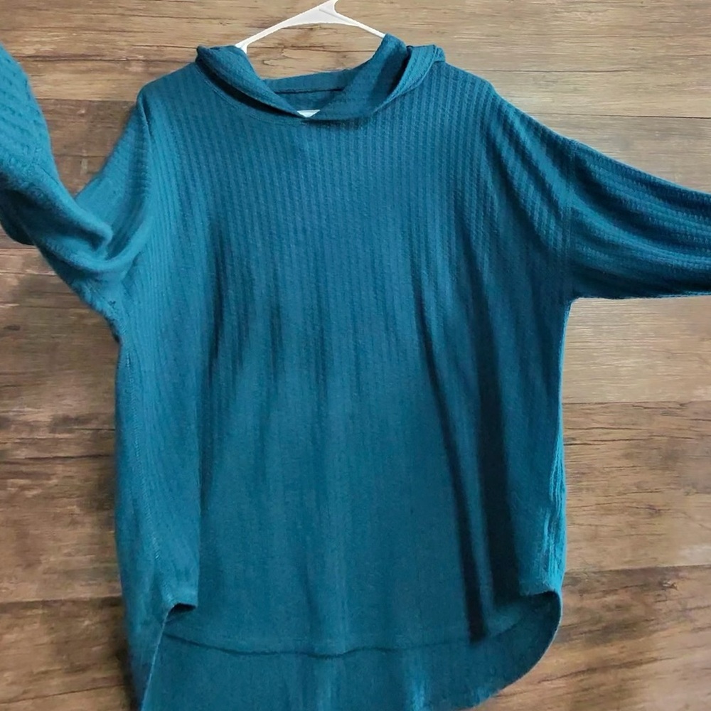Chaser Teal Waffle Knit Blouse